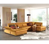 Lisa Design - Canapé Panoramique d'angle Droit - Vermont en Velours - Grand Sofa XXL Jaune 7 Places - Salon