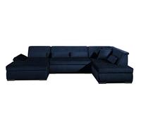 Lisa Design - Canapé Panoramique en U Droit Vermont en Velours - Grand Sofa XXL Bleu Nuit 7 Places - Salon
