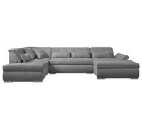 Lisa Design - Canapé Panoramique en U Gauche Vermont en Tissu - Grand Sofa XXL Gris Clair 7 Places - Salon