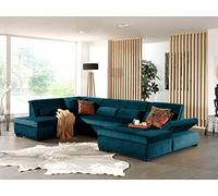 Vermont - canapé panoramique d'angle gauche - 7 places - XXL - en velours - Bleu canard