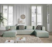 Lisa Design - Canapé Panoramique en U Stella en Velours Côtelé - Grand Sofa XXL Bleu 7 Places - Salon
