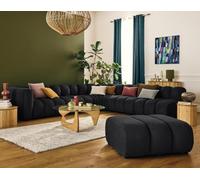 Lisa Design - Debbie - canapé modulable d'angle Droit 5 Places en Tissu texturé, Noir