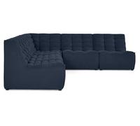 Lisa Design - Ellie - canapé modulable d'angle réversible 5 Places en Velours texturé, Bleu Marine
