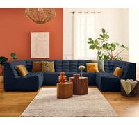 Lisa Design - Ellie - canapé modulable panoramique 7 Places en Velours texturé, Bleu Marine