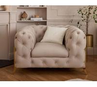 Camden - fauteuil chesterfield en velours - pieds en métal doré - Beige