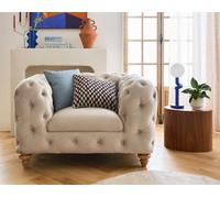Lisa Design - Fauteuil Walter en Velours Beige - Salon Chesterfield
