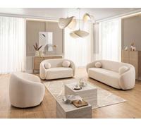 Flore - Canapé droit 3 places en tissu bouclette - Beige