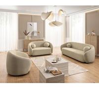 Flore - Canapé droit 3 places en tissu bouclette - Taupe