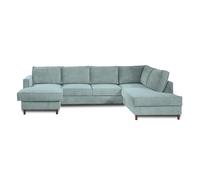 Lisa Design – Canapé panoramique d'angle convertible Jake – Velours côtelé, Bleu 7 places