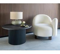 Lisa Design - Leonardo - Fauteuil accoudoir Droit - Pieds en frêne Massif - en Tissu Bouclette, Blanc