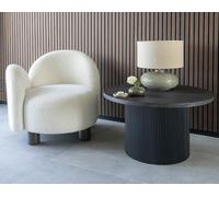 Lisa Design - Leonardo - Fauteuil accoudoir Gauche - Pieds en frêne Massif - en Tissu Bouclette, Blanc