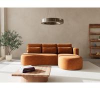 Lisa Design - Mahina - canapé d'angle Droit 4 Places Convertible avec Coffre en Tissu texturé, Terracotta