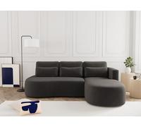 Lisa Design - Mahina - canapé d'angle Droit 4 Places Convertible avec Coffre en Velours côtelé, Gris foncé