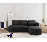 Lisa Design - Mahina - canapé d'angle Droit 4 Places Convertible avec Coffre en Velours côtelé, Noir