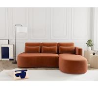 Lisa Design - Mahina - canapé d'angle Droit 4 Places Convertible avec Coffre en Velours côtelé, Terracotta