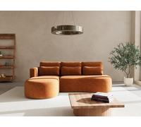 Lisa Design - Mahina - canapé d'angle Gauche 4 Places Convertible avec Coffre en Tissu texturé, Terracotta