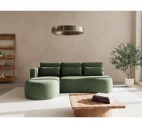 Lisa Design - Mahina - canapé d'angle Gauche 4 Places Convertible avec Coffre en Tissu texturé, Vert