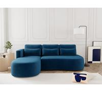 Lisa Design - Mahina - canapé d'angle Gauche 4 Places Convertible avec Coffre en Velours côtelé, Bleu