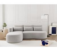 Lisa Design - Mahina - canapé d'angle Gauche 4 Places Convertible avec Coffre en Velours côtelé, Gris Clair