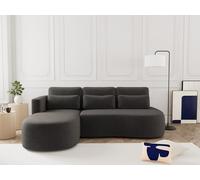 Lisa Design - Mahina - canapé d'angle Gauche 4 Places Convertible avec Coffre en Velours côtelé, Gris foncé