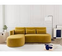 Lisa Design - Mahina - canapé d'angle Gauche 4 Places Convertible avec Coffre en Velours côtelé, Jaune