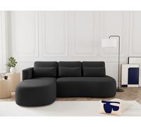 Lisa Design - Mahina - canapé d'angle Gauche 4 Places Convertible avec Coffre en Velours côtelé, Noir