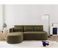 Lisa Design - Mahina - canapé d'angle Gauche 4 Places Convertible avec Coffre en Velours côtelé, Vert