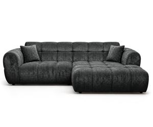 Lisa Design - Mini Ray - Canapé d'angle Droit 4 Places en Tissu texturé, Gris Anthracite