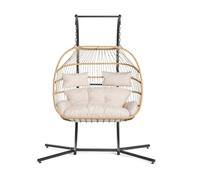 Mirella - fauteuil suspendu 2 places - naturel et coussins beiges - Beige