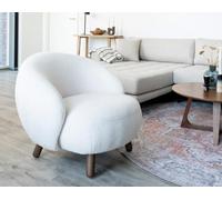 Lisa Design - Nayeli - Fauteuil avec Pieds en Bois d'hévéa - en Tissu Bouclette, Blanc