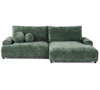 Lisa Design - Canapé d'angle droit Nelly - 4 places convertible avec coffre - velours texturé vert