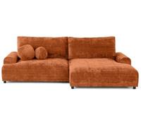 Lisa Design Canapé d'angle droit Nelly 4 places convertible coffre velours texturé Rouille
