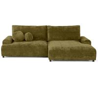 Lisa Design - Nelly - canapé d'angle Droit 4 Places Convertible avec Coffre en Velours texturé, Vert Olive