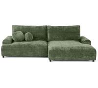 Nelly - canapé d'angle droit 4 places convertible avec coffre en velours texturé - Vert sauge