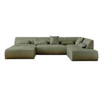 Lisa Design - Canapé panoramique d'angle droit Onyx en tissu 7 places Vert sauge