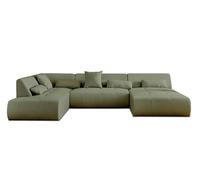 Lisa Design Canapé panoramique d'angle gauche Onyx 7 places en tissu Vert sauge