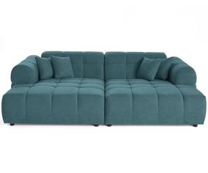 Lisa Design - Ray - canapé Droit 4 Places avec Double méridienne - Assise Profonde - en Tissu texturé, Bleu grisé