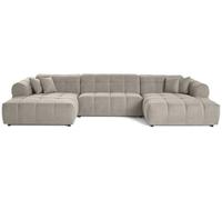 Lisa design Canapé panoramique Ray 7 places en U tissu texturé Gris