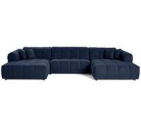 Lisa Design - Ray - canapé panoramique en U 7 Places en Tissu texturé, Bleu