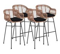 Lisa Design - Rosano - lot de 4 tabourets - effet rotin - bois et noir, Noir/Bois