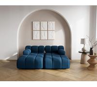 Lisa Design - Ruby - canapé Droit 4 Places avec Double méridienne - Assise Profonde - en Velours texturé, Bleu