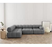 Lisa Design - Ruby - canapé modulable d'angle Gauche 5 Places en Velours texturé, Gris