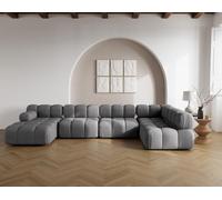 Lisa Design - Ruby - canapé panoramique modulable d'angle Droit 7 Places en Velours texturé, Gris
