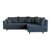 Lisa Design - Canapé d'angle convertible Rune - angle droit 4 places pouf velours côtelé Bleu nuit