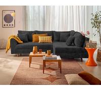 Lisa Design - Rune - canapé d'angle Droit 4 Places en Velours texturé, Gris Anthracite