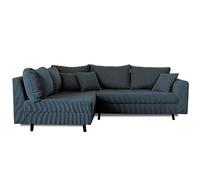 Lisa design Canapé d'angle Rune 4 places angle gauche velours côtelé pouf d'appoint Bleu nuit