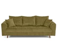 Lisa Design – Canapé droit 3 places Rune – Velours texturé – Vert olive