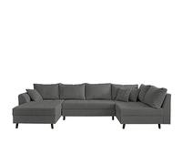 Lisa Design - Canapé d'angle Rune convertible - Angle droit, velours côtelé, gris foncé 7 places