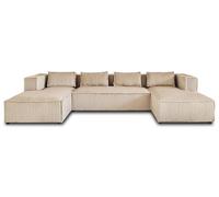 Best mobilier Canapé panoramique en U Stella 7 places velours côtelé grosses côtes Beige