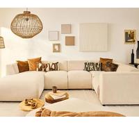 Lisa Design - Suaro - Canapé modulable panoramique d'angle Droit 7 Places en Tissu texturé, Beige